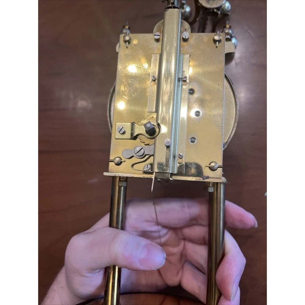 VTG Kieninger & Obershell Gold Torsion Clock w/Glass Dome & Key-Needs repair